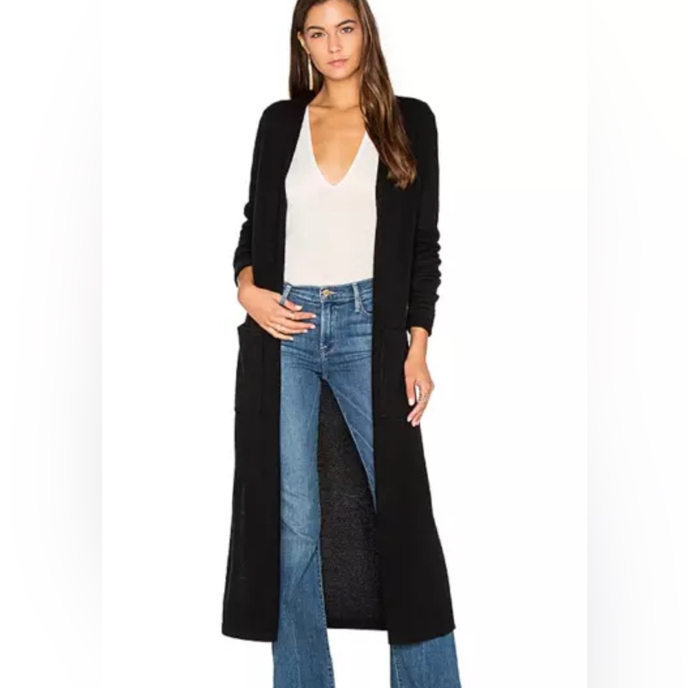 NWT $535 Theory Torina Cardigan Black Soft Cashmere Open Front Long Duster
